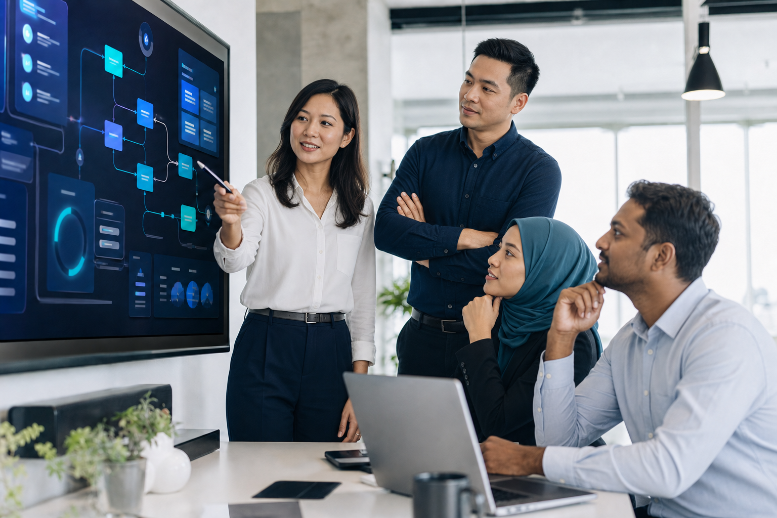 Singapore SME team reviewing an AI workflow automation dashboard
